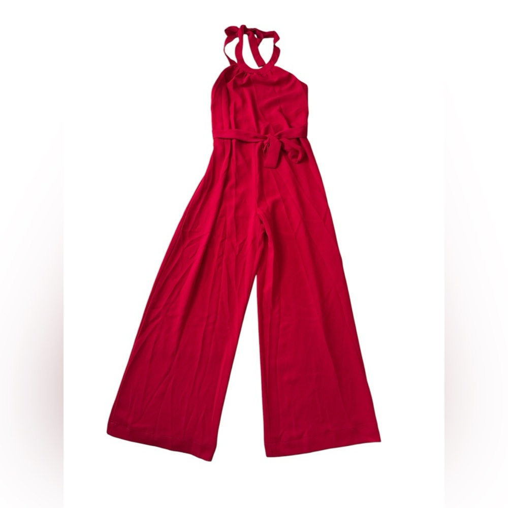 Amanda Uprichard Red Halter Jumpsuit Front Tie Womens Small Wide Leg